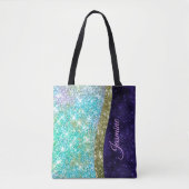 Chic Iridescent paars-blauwe faux-monogram Tote Bag (Voorkant)