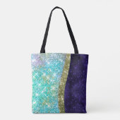 Chic Iridescent paars-blauwe faux-monogram Tote Bag (Achterkant)