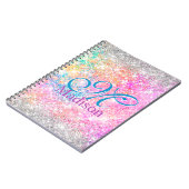 Chic iridescent roze faux glitter monogram notitieboek (Linkerzijde)
