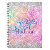 Chic iridescent roze faux glitter monogram notitieboek (Voorkant)
