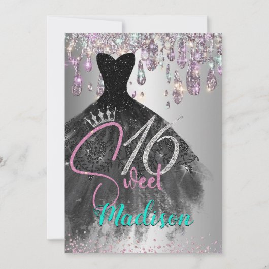 Chic Iridescent Silver Glitter druppelt zoet 16 Kaart (Voorkant)