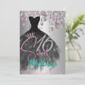 Chic Iridescent Silver Glitter druppelt zoet 16 Kaart (Staand voorkant)