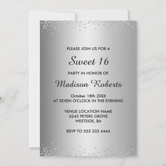 Chic Iridescent Silver Glitter druppelt zoet 16 Kaart (Achterkant)