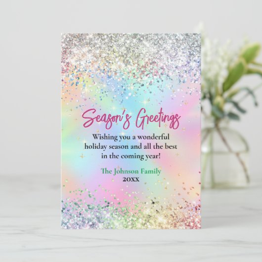 Chic iriserende glitter kerst nieuwjaar groet kaart (Staand voorkant)
