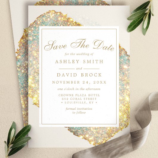 Chic iriserende glitter Save the Date Kaart