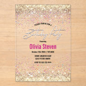 Chic iriserende gouden faux glitter verjaardag acryl uitnodigingen (Voorkant)