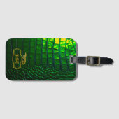Chic iriserende groene faux krokodil monogram bagagelabel (Voorkant (horizontaal))