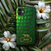 Chic iriserende groene faux krokodil monogram Case-Mate iPhone case