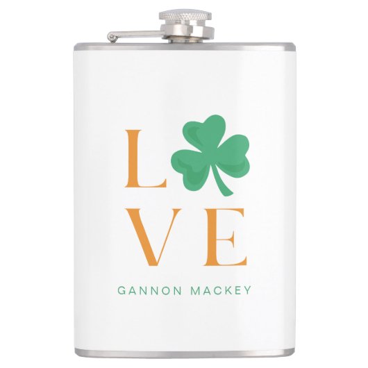 Chic Irish Love Shamrock Groen en Sinaasappel Heupfles (Voorkant)