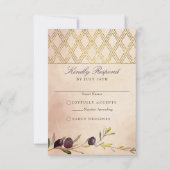 Chic Italiaanse olijf tak en goud rooster RSVP Kaartje (Voorkant)