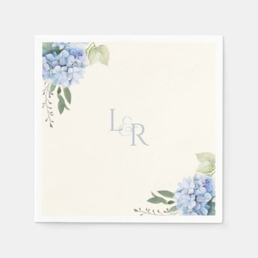 Chic Ivoor Cream & Blue Hydrangea Wedding Servet (Voorkant)