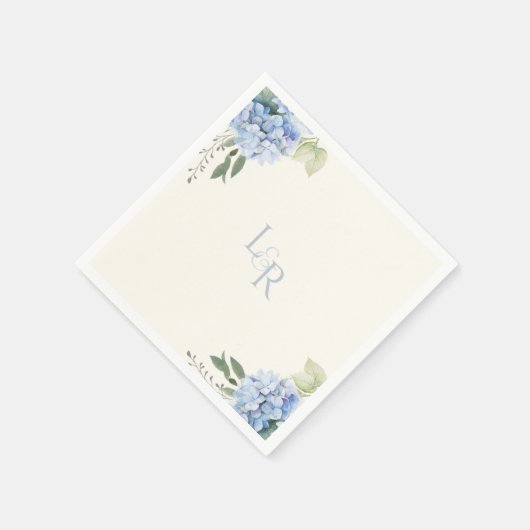 Chic Ivoor Cream & Blue Hydrangea Wedding Servet (Hoek)