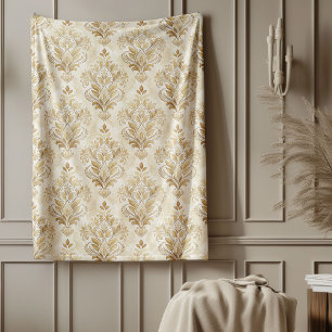 Chic  Ivoor Damask Subtle Waterverf Motieven Fleece Deken