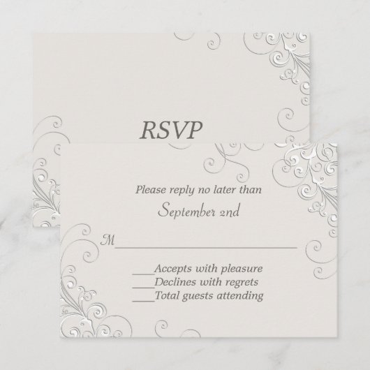 Chic Ivoor en White Classic Wedding RSVP Kaart (Voorkant / Achterkant)