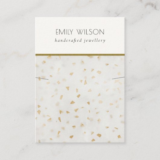 Chic Ivoor Gold Terrazzo Marmeren Textuur Ketting Visitekaartje (Voorkant)