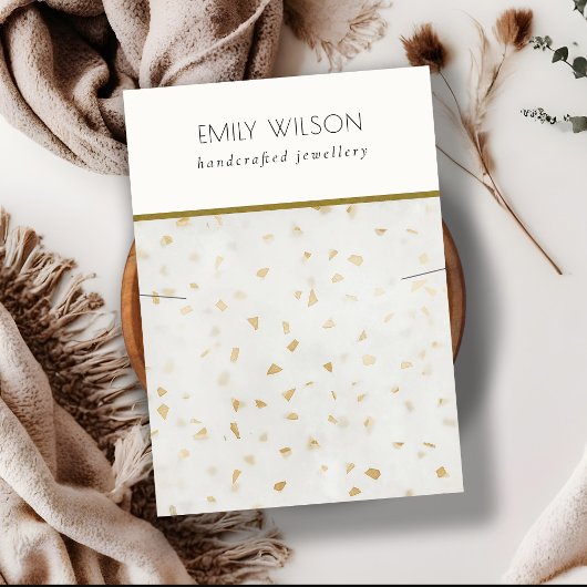 Chic Ivoor Gold Terrazzo Marmeren Textuur Ketting Visitekaartje
