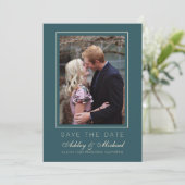 Chic Ivoor Smaragd Foto Trouw Save The Date Kaart (Staand voorkant)