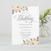 Chic Ivoor Witte Roos Bloemen Huwelijk Kaart (Staand voorkant)