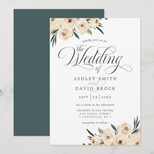 Chic Ivoor Witte Roos Bloemen Huwelijk Kaart (Voorkant / Achterkant)