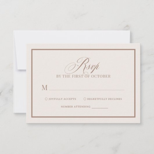 Chic Ivory and Taupe Border | Luxe Neutral Wedding RSVP Kaartje (Voorkant)