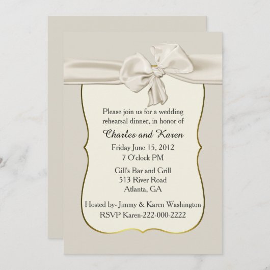 Chic Ivory Bow Wedding Rehearsal Uitnodiging (Voorkant / Achterkant)