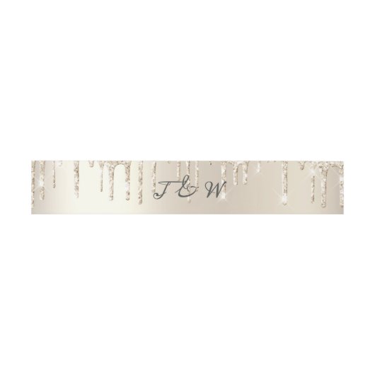 Chic Ivory Dripping Glitter Monogram Weddenschap Uitnodigingen Wikkel (Vlak)
