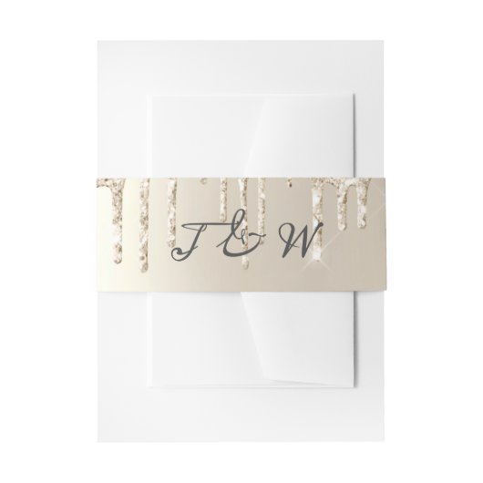 Chic Ivory Dripping Glitter Monogram Weddenschap Uitnodigingen Wikkel (Voorkant Voorbeeld)