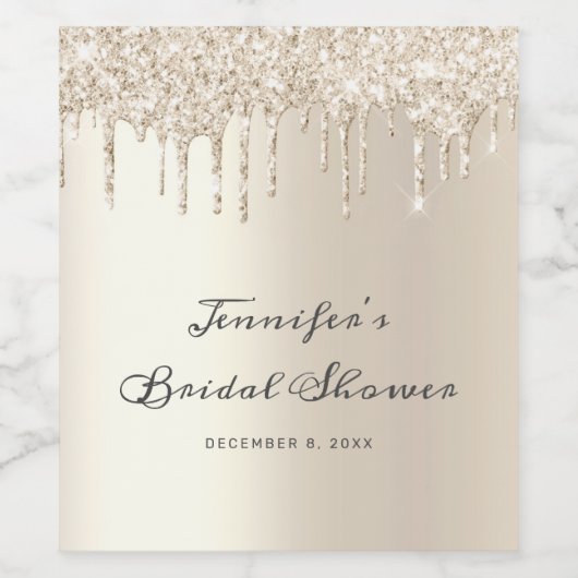 Chic Ivory Dripping Glitter Script Vrijgezellenfee Wijn Etiket (Enkel label)