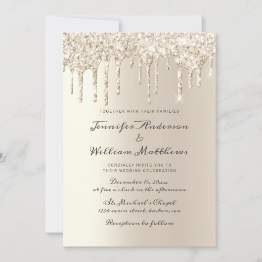 Chic Ivory Driving Glitter Elegant Script Wedding Kaart (Voorkant)