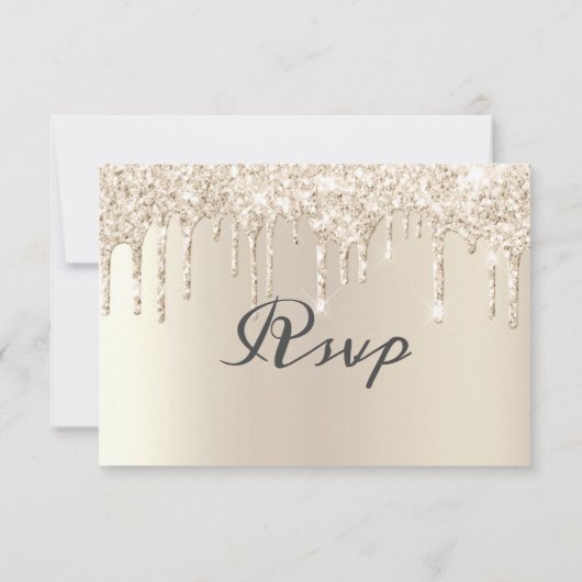 Chic Ivory Driving Glitter Elegant Script Wedding RSVP Kaartje (Achterkant)