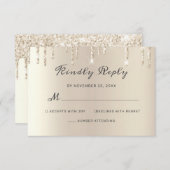 Chic Ivory Driving Glitter Elegant Script Wedding RSVP Kaartje (Voorkant / Achterkant)
