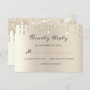 Chic Ivory Driving Glitter Elegant Script Wedding RSVP Kaartje