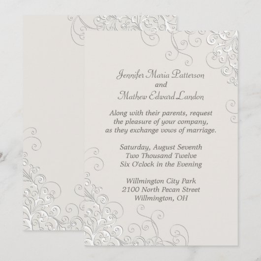 Chic Ivory en White Classic Wedding Invitation Kaart (Voorkant / Achterkant)