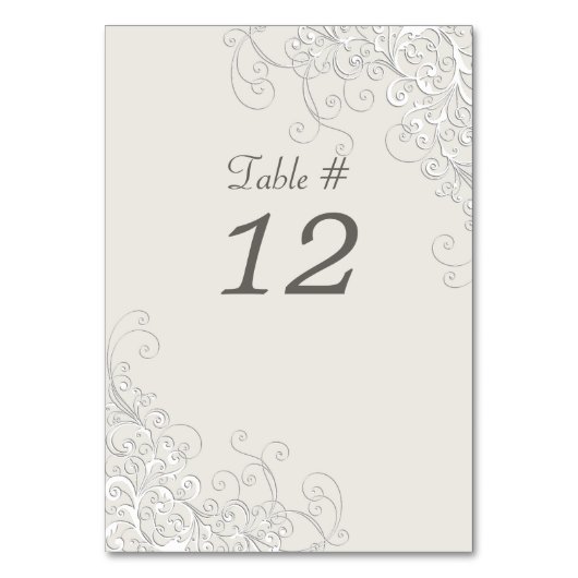 Chic Ivory en White Classic Wedtable Number Kaart (Voorkant)