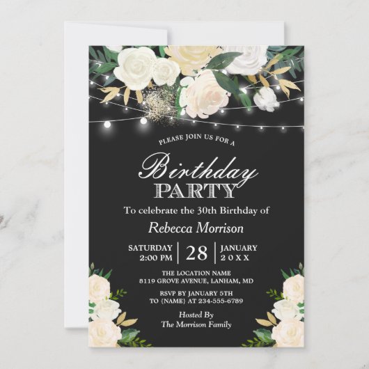 Chic Ivory Floral String Lithday Party Kaart (Voorkant)