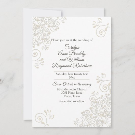 Chic Ivory Flourish Wedding Invitation Kaart (Voorkant)