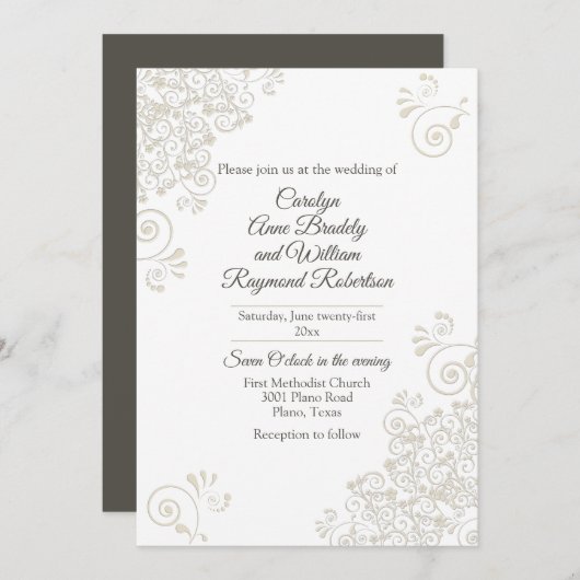Chic Ivory Flourish Wedding Invitation Kaart (Voorkant / Achterkant)