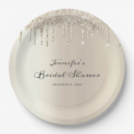 Chic Ivory Glitter Drips Script Vrijgezellenfeest Papieren Bordje