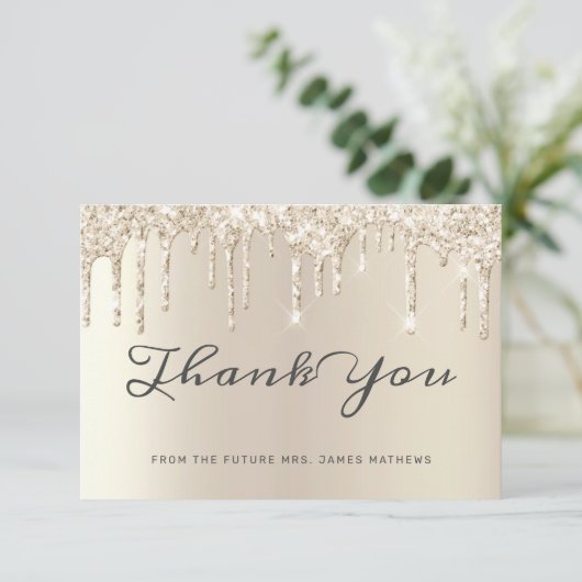 Chic Ivory Glitter Drips Vrijgezellenfeest Dank u Bedankkaart (Staand voorkant)