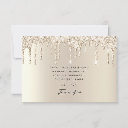 Chic Ivory Glitter Drips Vrijgezellenfeest Dank u Bedankkaart (Achterkant)