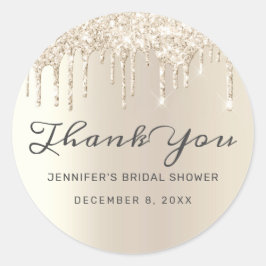 Chic Ivory Glitter Drips Vrijgezellenfeest Dank u Ronde Sticker