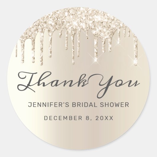 Chic Ivory Glitter Drips Vrijgezellenfeest Dank u Ronde Sticker (Voorkant)