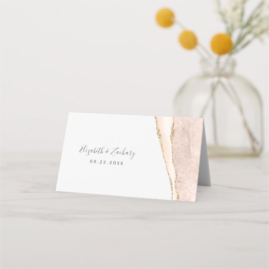 Chic Ivory Gold Agate Wedding Table Plaatskaartje (Achterkant)