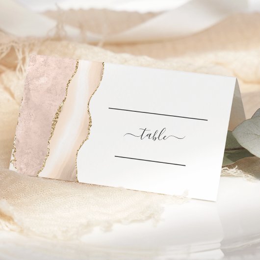 Chic Ivory Gold Agate Wedding Table Plaatskaartje