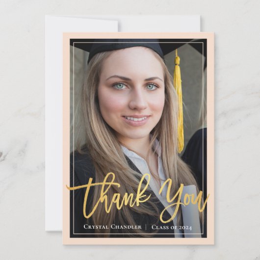 Chic Ivory Gold Script Afstuderen Foto Hartelijk d Aankondiging (Voorkant)