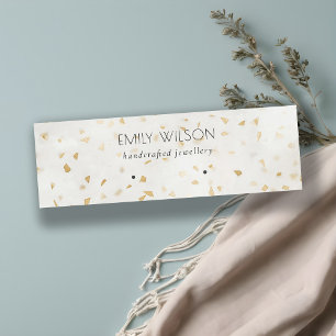 Chic Ivory Gold Terrazzo Marmeren textuur Oorbel Mini Visitekaartje