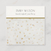 Chic Ivory Gold Terrazzo Marmeren textuur Oorbel Vierkante Visitekaartje (Voorkant)