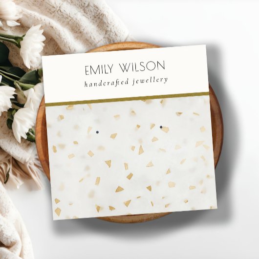 Chic Ivory Gold Terrazzo Marmeren textuur Oorbel Vierkante Visitekaartje