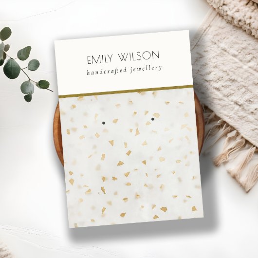 Chic Ivory Gold Terrazzo Marmeren textuur Oorbel Visitekaartje