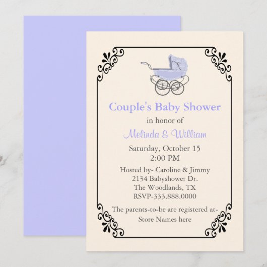 Chic Ivory  Style Couple's Baby shower Kaart (Voorkant / Achterkant)